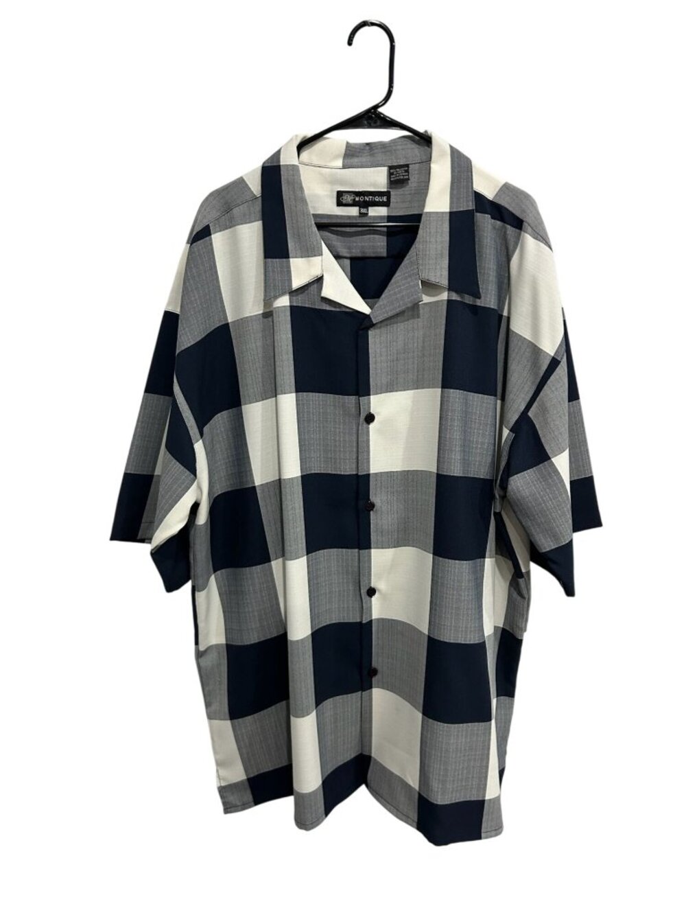 Montique 3XL Mens Navy Gray Checkered Button Up Short Sleeve Shirt Retro Hip Hop